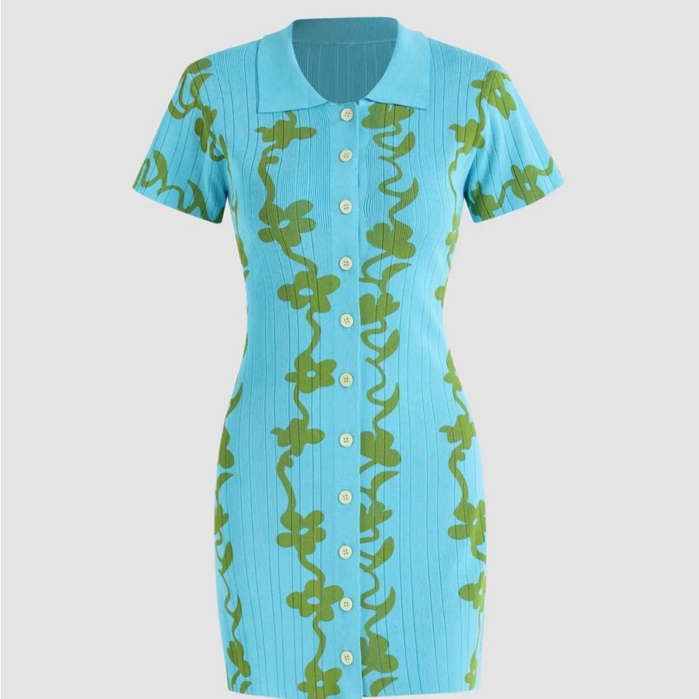 Cider Blue and Green Floral Knit Dress